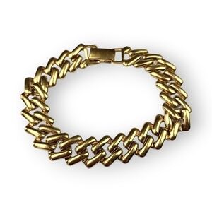 Napier Chain Bracelet Diamond Curb Link Gold Plated Lightweight Vintage 7.25"